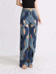 STREETFASH∞N Hollow Out Slit Women Baggy Jean