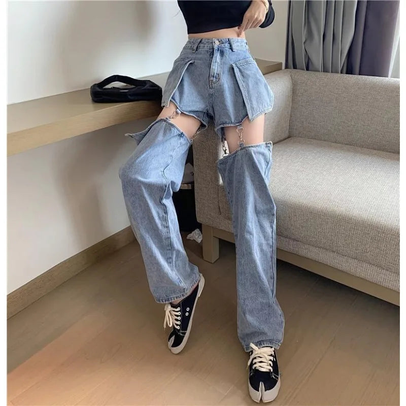 STREETFASH∞N High Waist Slim Wide Leg Jeans