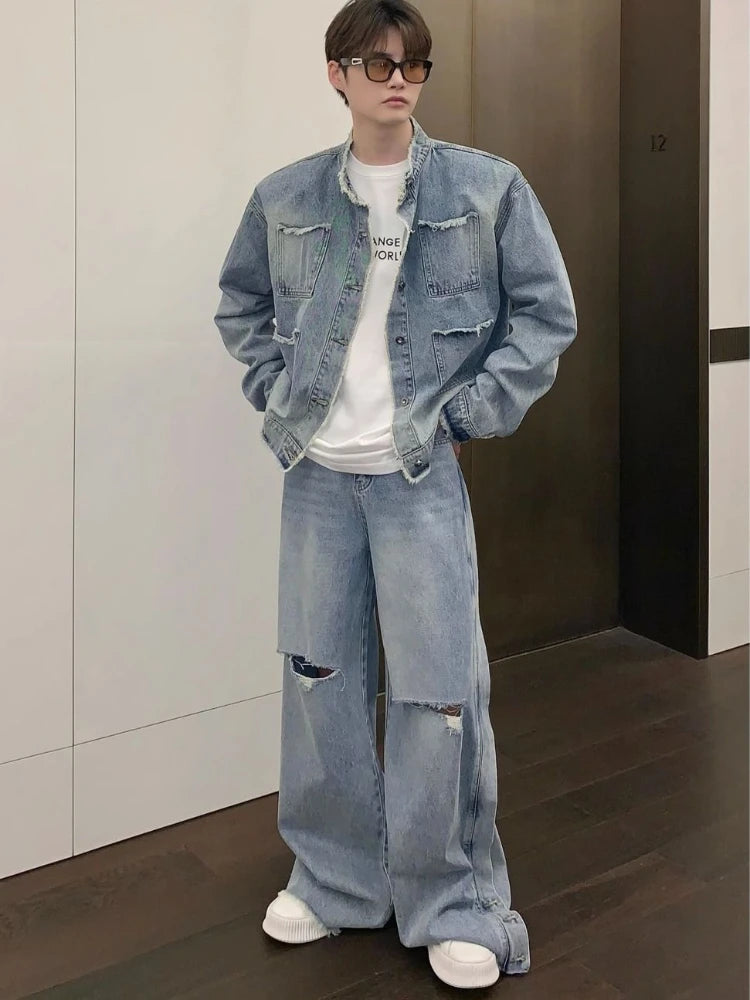 STREETFASH∞N 2Pcs Set Jacket Wide Leg Jeans