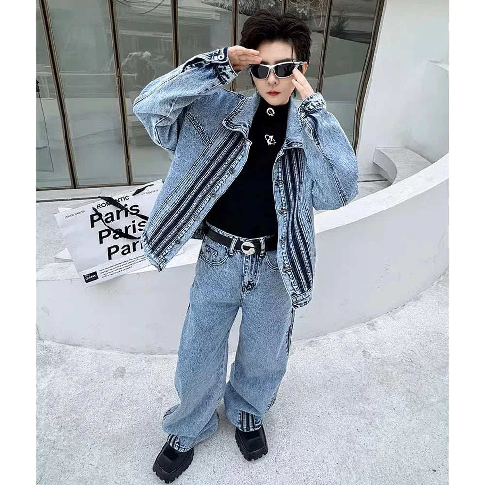 STREETFASH∞N Men Vintage Jacket Jeans Tracksuit 2pcs