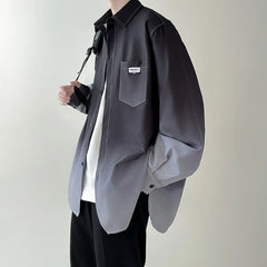 STREETFASH∞N Gradient Plicated Long Sleeve Shirts