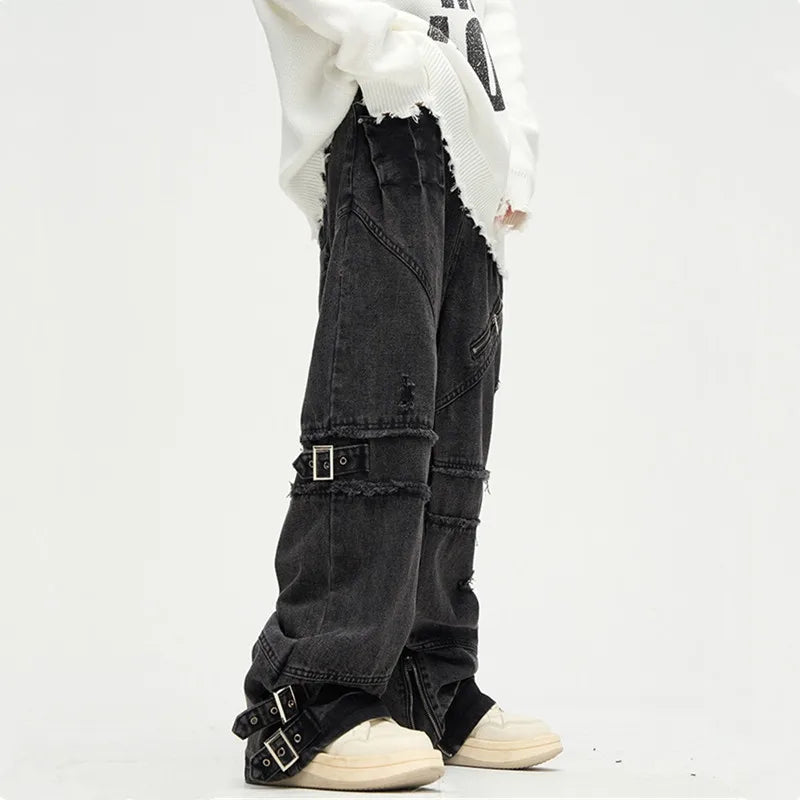 STREETFASH∞N Black Baggy Ripped Stacked Jeans