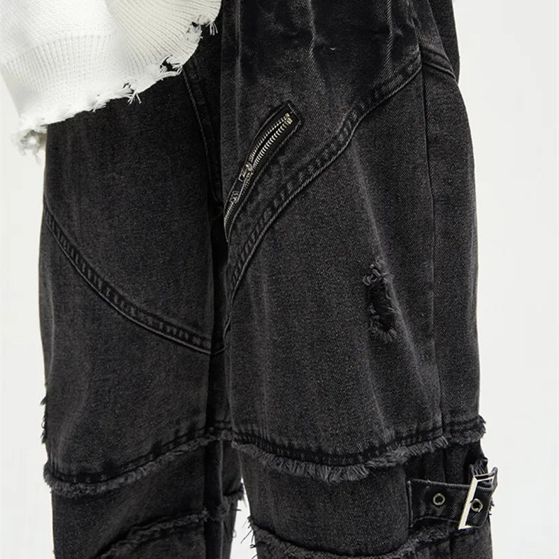 STREETFASH∞N Black Baggy Ripped Stacked Jeans