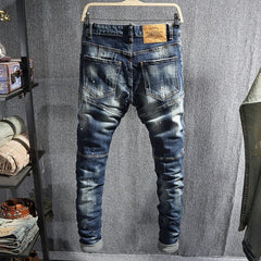 STREETFASH∞N Retro Blue Holes Long Jeans Pant