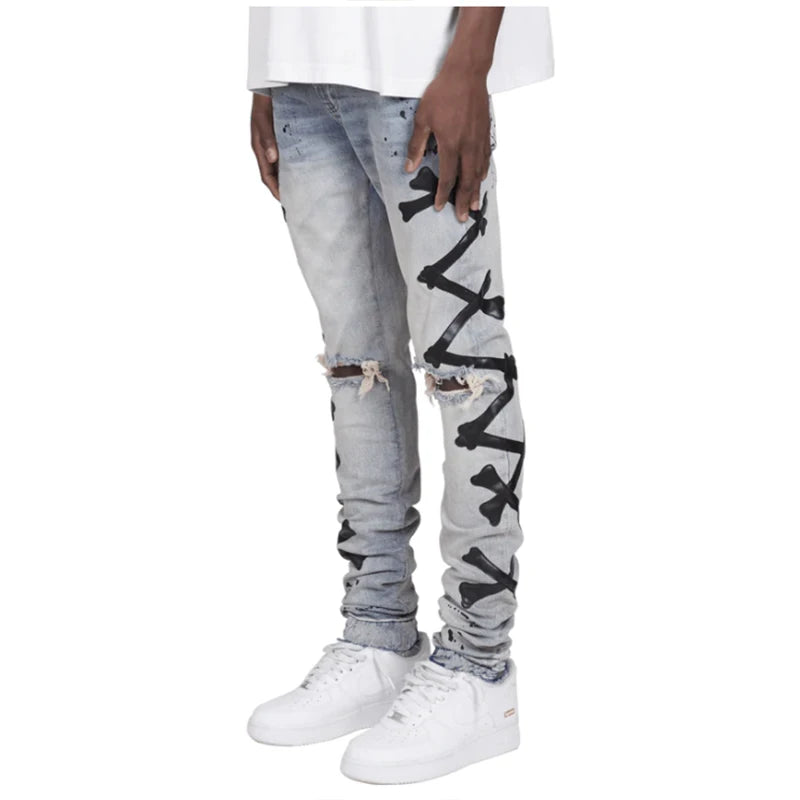 STREETFASH∞N Men White Dots Jeans