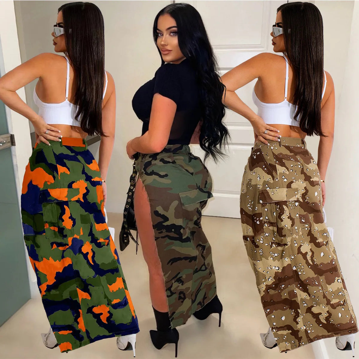 STREETFASH∞N High Waist Long Skirt Camouflage