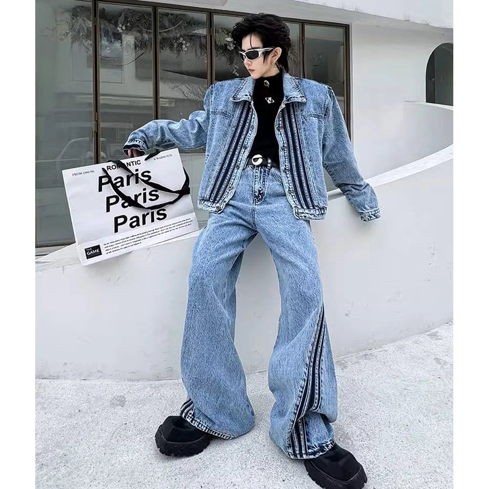 STREETFASH∞N Men Vintage Jacket Jeans Tracksuit 2pcs