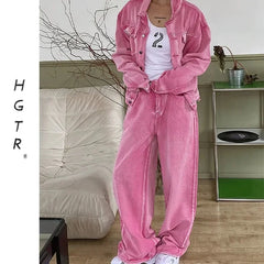 STREETFASH∞N Men Pink Coat Jeans Unisex 2Pcs