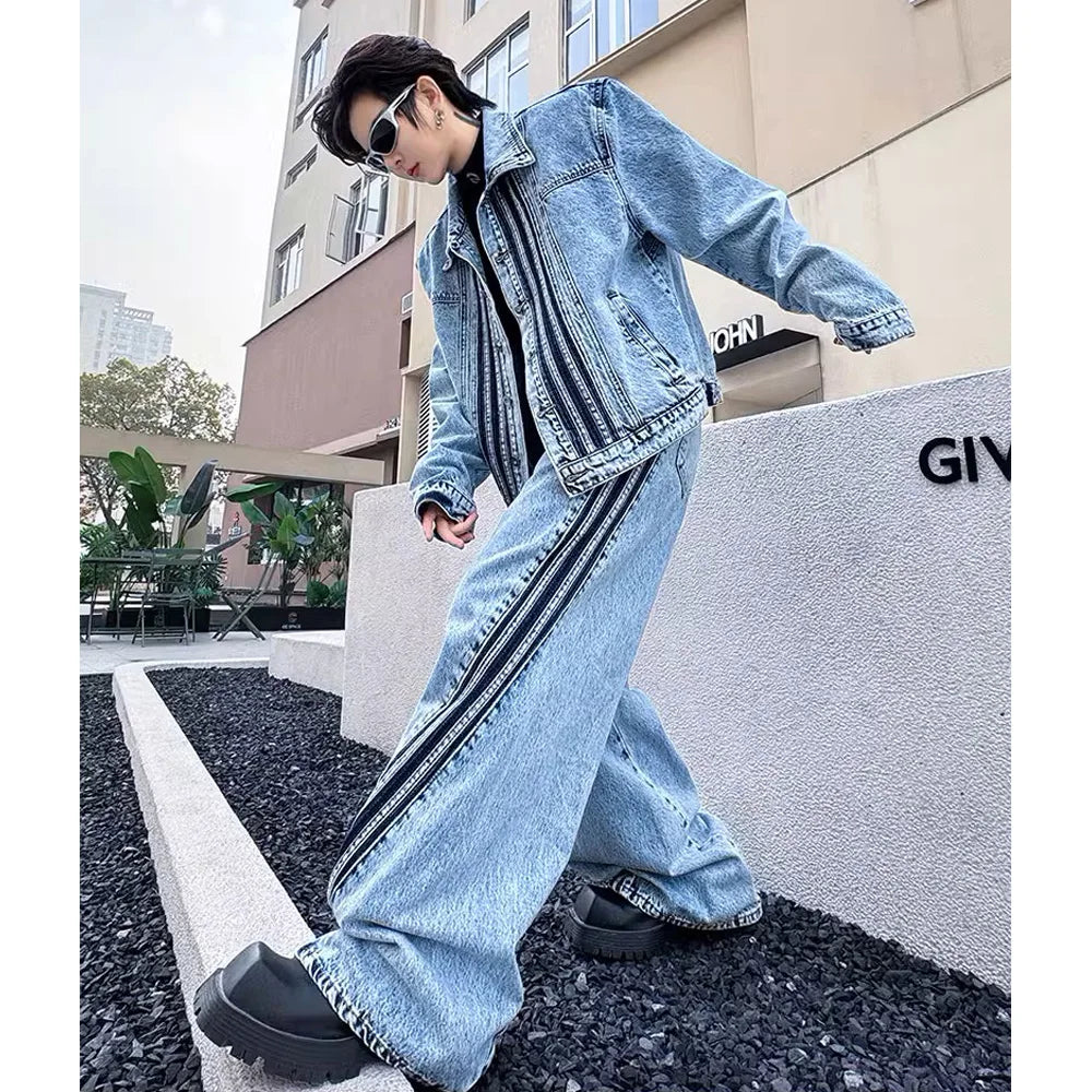 STREETFASH∞N Men Vintage Jacket Jeans Tracksuit 2pcs