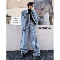 STREETFASH∞N Men Vintage Jacket Jeans Tracksuit 2pcs