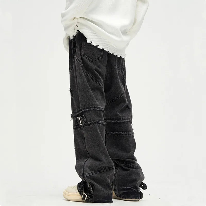 STREETFASH∞N Black Baggy Ripped Stacked Jeans