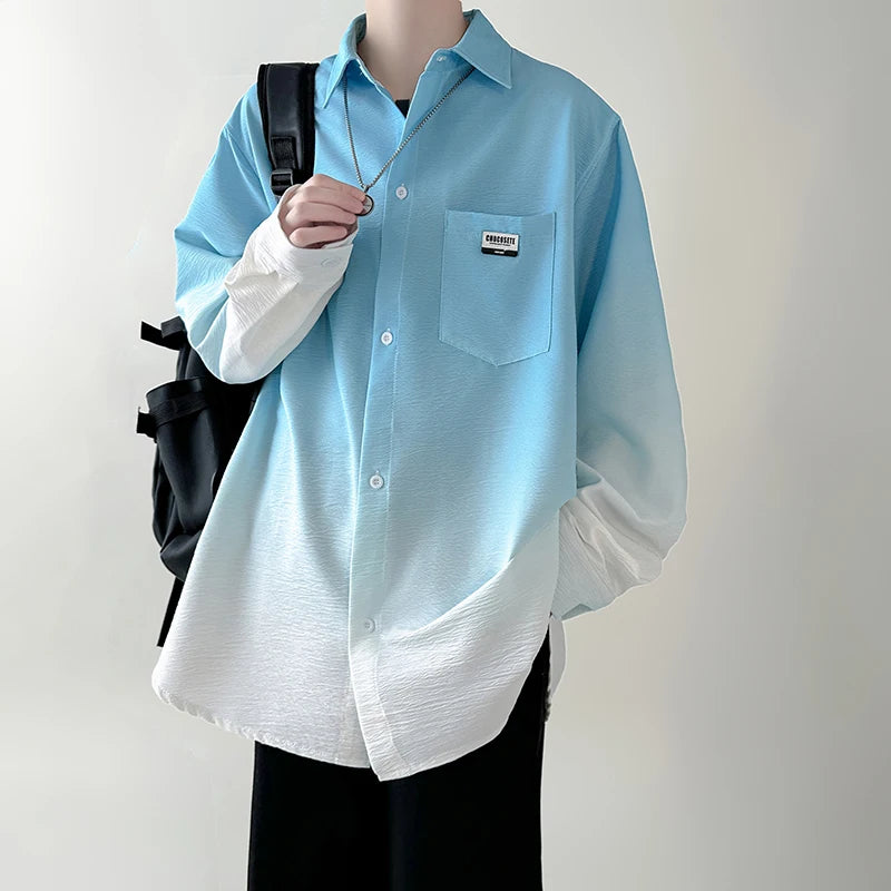 STREETFASH∞N Gradient Plicated Long Sleeve Shirts