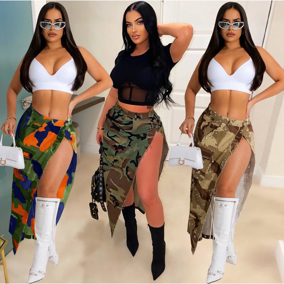 STREETFASH∞N High Waist Long Skirt Camouflage